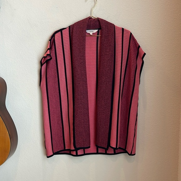 Exclusively Misook Striped Acrylic Shawl Cardigan Size Medium - Picture 2 of 8